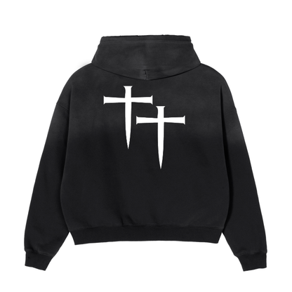 WAH CROSS FRAYED SUNFADE BOXY HOODIE