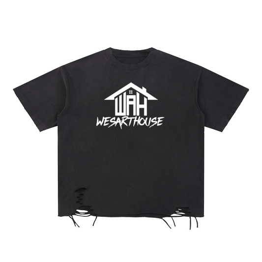 WAH BLACK SNOW WASHED RAW-HEM TEE