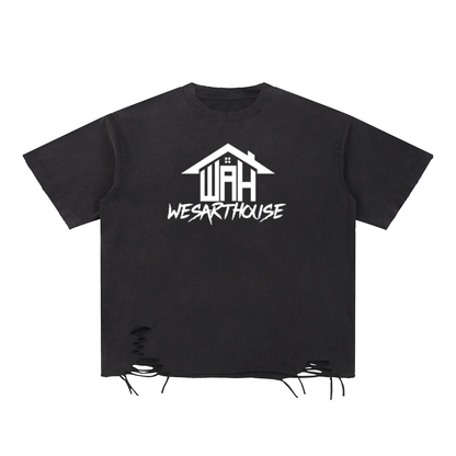 WAH BLACK SNOW WASHED RAW-HEM TEE