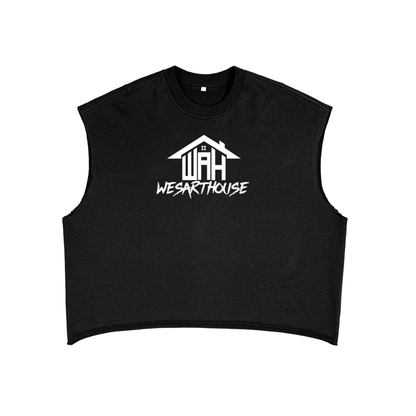 WAH+CROSS BLACK FRENCH TERRY BOXY TANK TOP