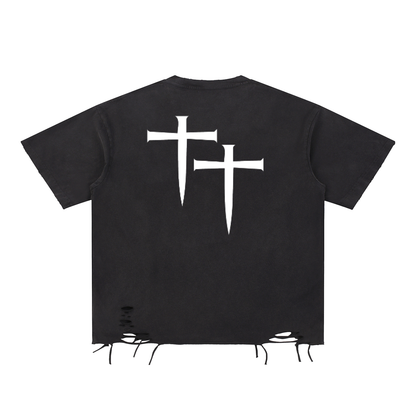 WAH BLACK SNOW WASHED RAW-HEM TEE