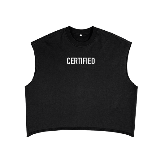 WAH CERTIFIED CROSS BLACK FRENCH TERRY BOXY TANK TOP